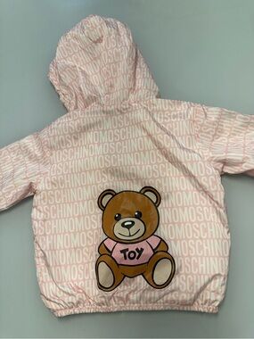 Moschino Kids Teddy Bear Hooded Windbreaker Jacket Pink Size 130 NWOT